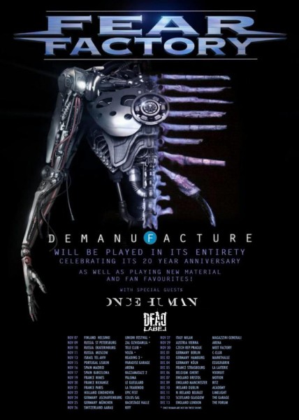 FEAR FACTORY - DEAD LABEL - ONCE HUMAN TOUR POSTER