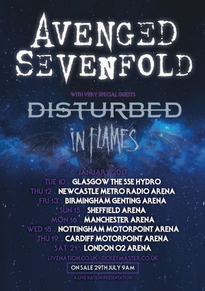 Avenged Sevenfold, In Flames, Dsturbed tour 2016