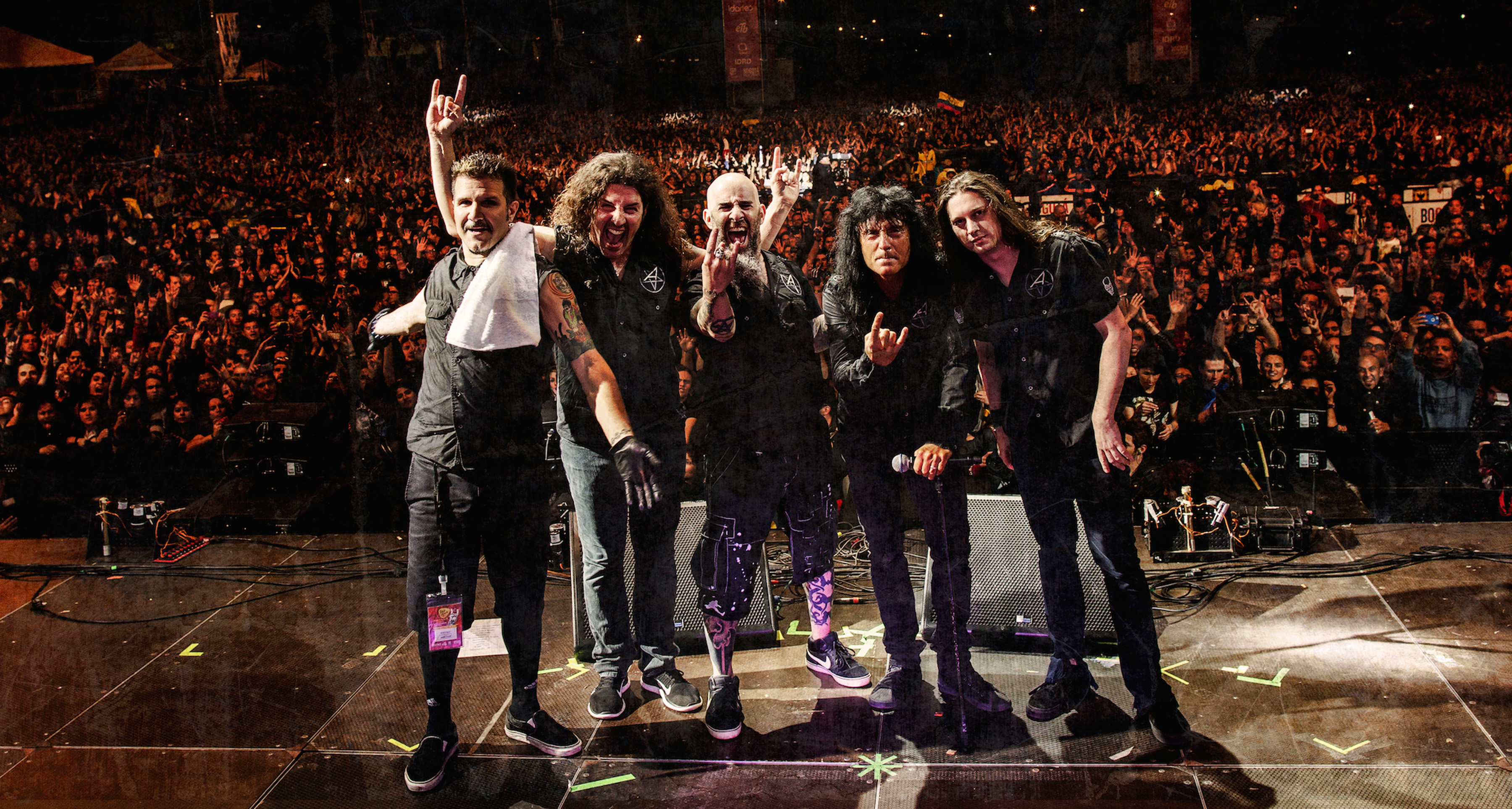 L-R: Charlie Benante, Frank Bello, Scott Ian, Joey Belladonna, Jon Donais