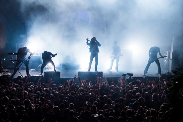 Christopher Dudley, Timothy McTague, Spencer Chamberlain, Grant Brandell, and James Smith of Underoath perform their final show on January 26, 2013 at Jannus Live in St. Petersburg, Florida