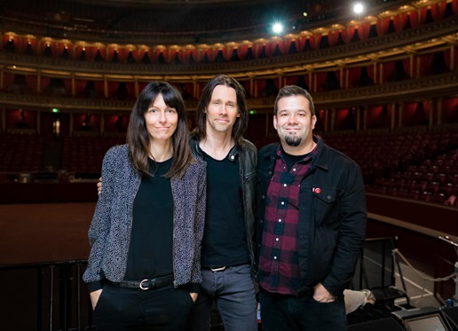 L-R: Billie Klein (Napalm Records), Myles Kennedy, Tim Tournier (manager)]