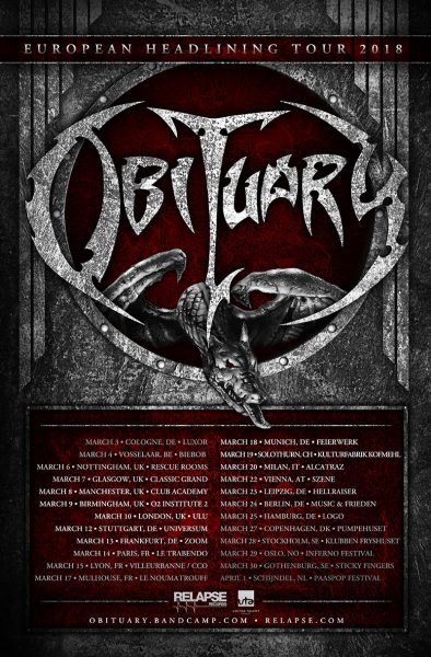 Obituary European Tour 2018
